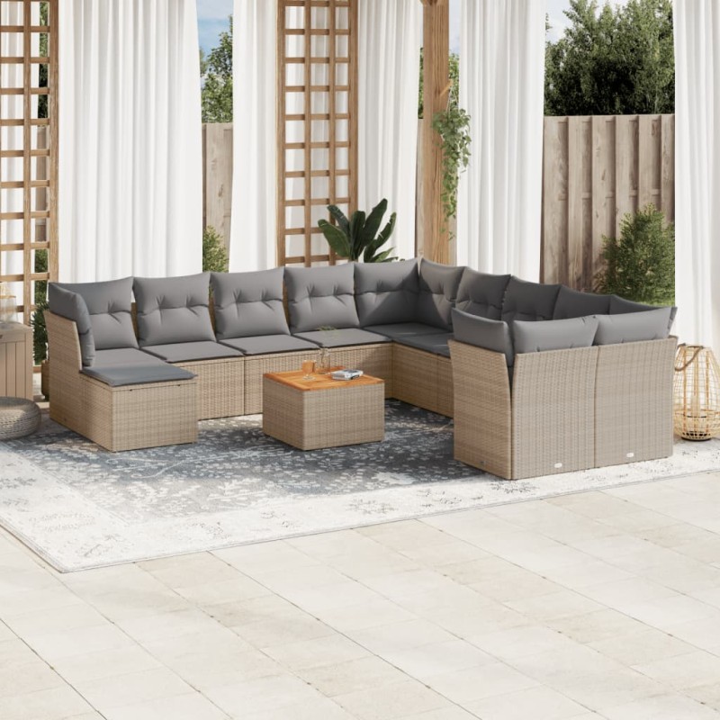 vidaXL Set Divano da Giardino 12 pz con Cuscini Beige Misto Polyrattan vidaXL Set Divano da Giardino 12 pz con Cuscini Beige Misto Polyrattan