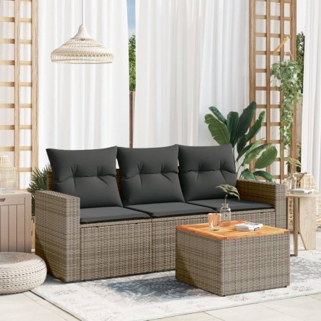 vidaXL Set Divani da Giardino 4 pz con Cuscini in Polyrattan Grigio