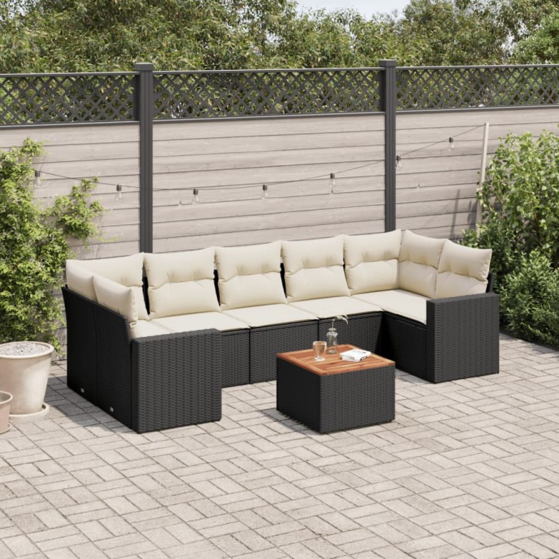 vidaXL Set Divani da Giardino con Cuscini 8 pz Nero in Polyrattan vidaXL Set Divani da Giardino con Cuscini 8 pz Nero in Polyrattan