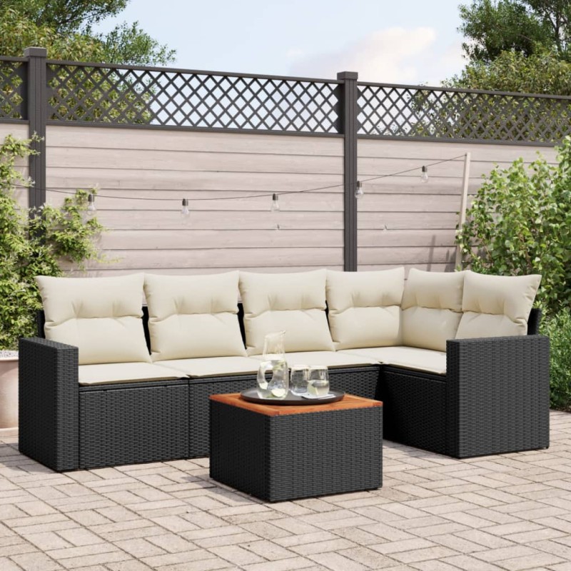 vidaXL Set Divano da Giardino 6 pz con Cuscini Nero in Polyrattan vidaXL Set Divano da Giardino 6 pz con Cuscini Nero in Polyrattan
