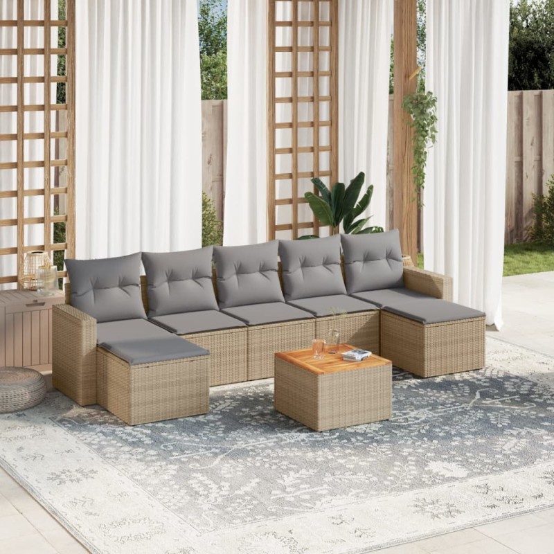 vidaXL Set Divano da Giardino 8 pz con Cuscini Beige Misto Polyrattan vidaXL Set Divano da Giardino 8 pz con Cuscini Beige Misto Polyrattan