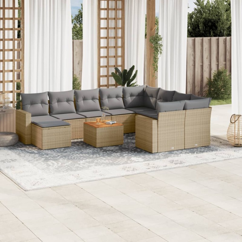 vidaXL Set Divano da Giardino 11 pz con Cuscini Beige Misto Polyrattan vidaXL Set Divano da Giardino 11 pz con Cuscini Beige Misto Polyrattan