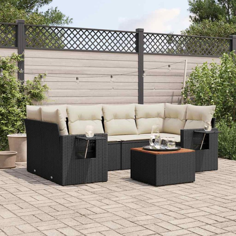 vidaXL Set Divani da Giardino con Cuscini 7pz Nero Polyrattan vidaXL Set Divani da Giardino con Cuscini 7pz Nero Polyrattan