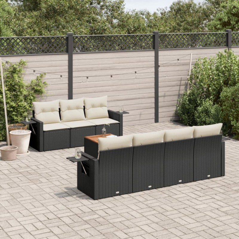 vidaXL Set Divani da Giardino con Cuscini 8 pz Nero in Polyrattan vidaXL Set Divani da Giardino con Cuscini 8 pz Nero in Polyrattan