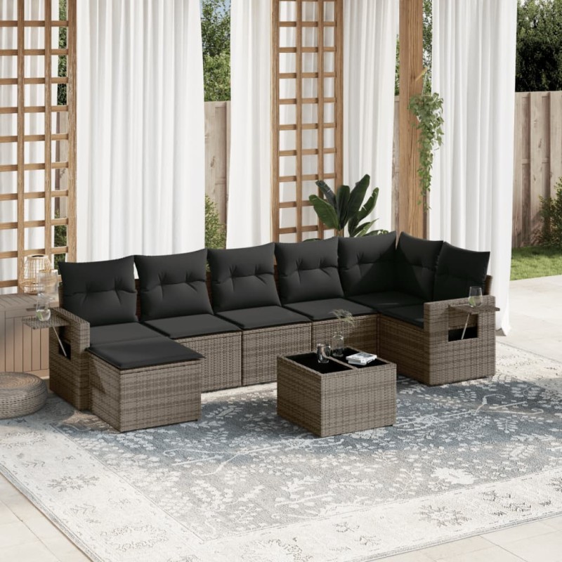 vidaXL Set Divano da Giardino 8 pz con Cuscini Grigio in Polyrattan vidaXL Set Divano da Giardino 8 pz con Cuscini Grigio in Polyrattan