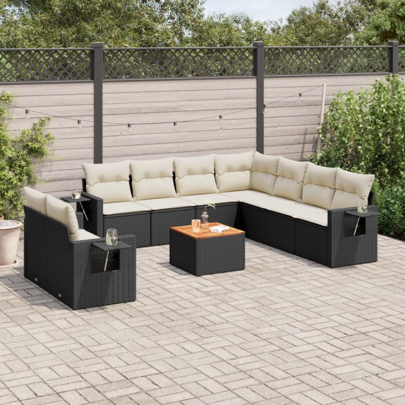vidaXL Set Divani da Giardino 10pz con Cuscini in Polyrattan Nero vidaXL Set Divani da Giardino 10pz con Cuscini in Polyrattan Nero