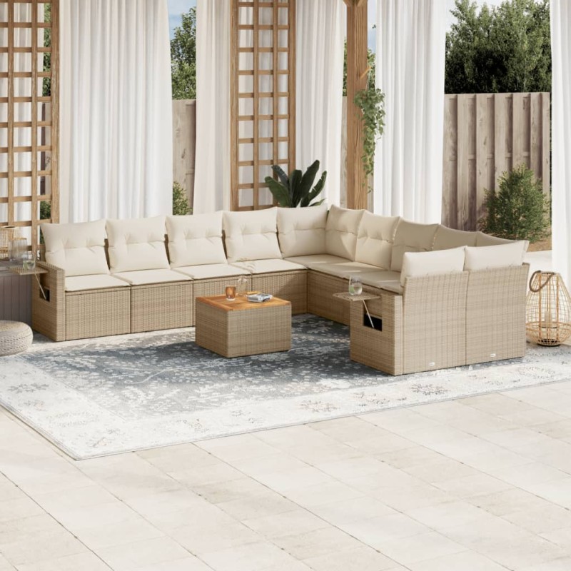 vidaXL Set Divani da Giardino 11 pz con Cuscini Beige in Polyrattan vidaXL Set Divani da Giardino 11 pz con Cuscini Beige in Polyrattan