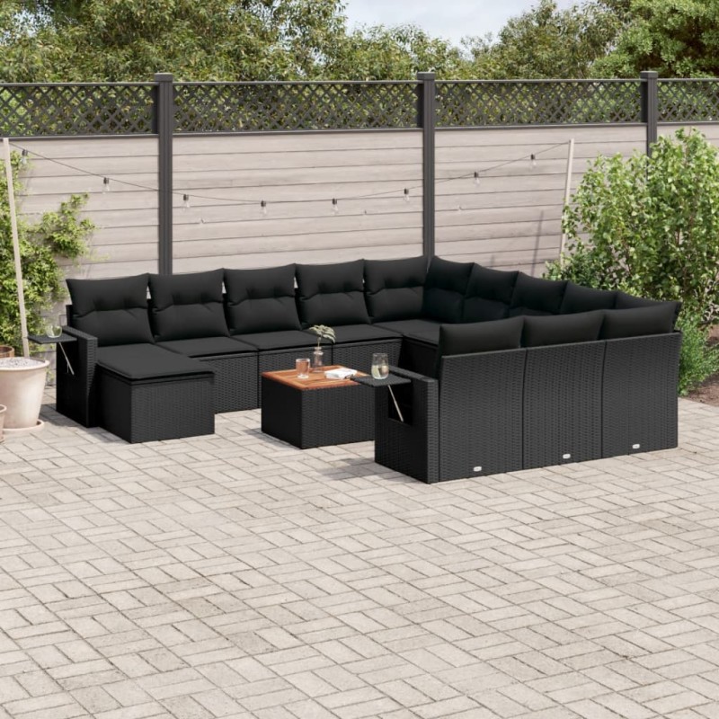 vidaXL Set Divani da Giardino 13pz con Cuscini Nero in Polyrattan