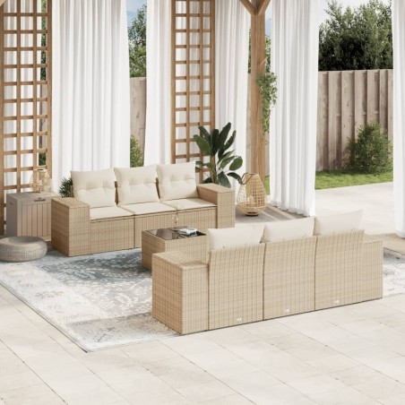 vidaXL Set Divani da Giardino 7 pz con Cuscini Beige in Polyrattan