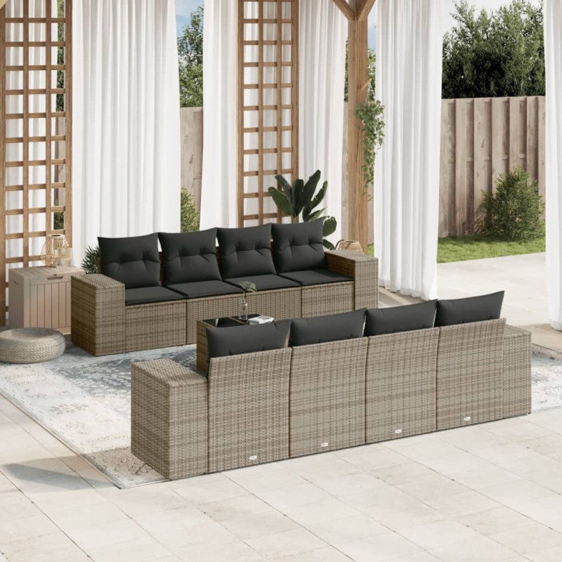vidaXL Set Divano da Giardino 9 pz con Cuscini Grigio in Polyrattan vidaXL Set Divano da Giardino 9 pz con Cuscini Grigio in Polyrattan