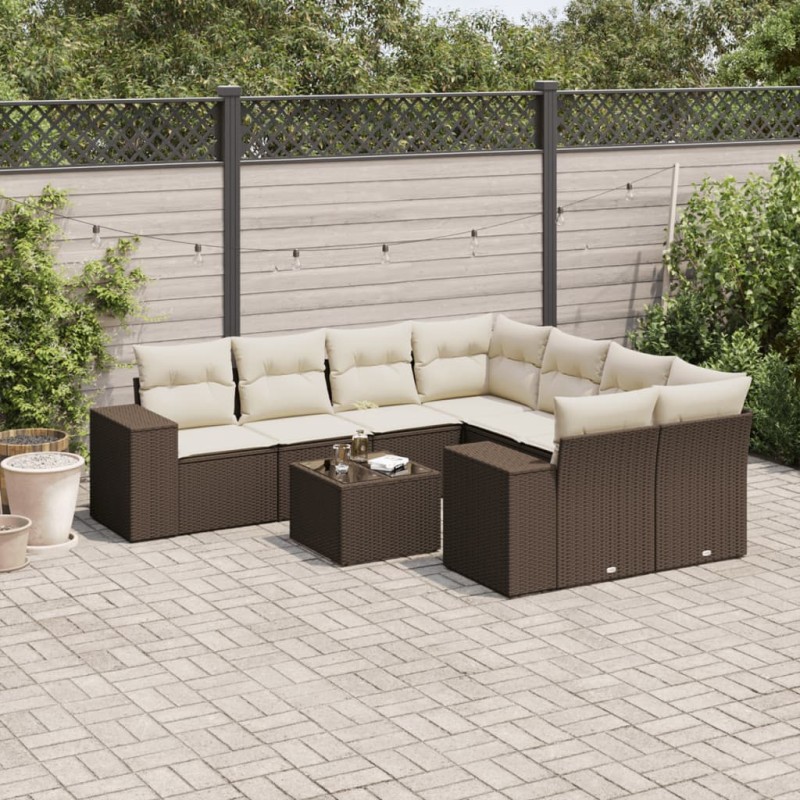 vidaXL Set Divani da Giardino 9pz con Cuscini Marrone in Polyrattan vidaXL Set Divani da Giardino 9pz con Cuscini Marrone in Polyrattan