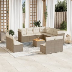 vidaXL Set Divani da Giardino 12 pz con Cuscini Beige in Polyrattan