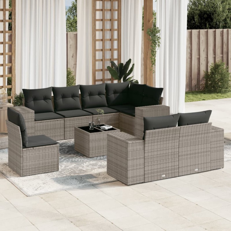 vidaXL Set Divano da Giardino 9 pz con Cuscini Grigio in Polyrattan vidaXL Set Divano da Giardino 9 pz con Cuscini Grigio in Polyrattan