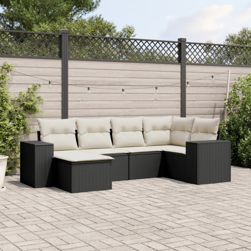 vidaXL Set Divano da Giardino 6 pz con Cuscini Nero in Polyrattan vidaXL Set Divano da Giardino 6 pz con Cuscini Nero in Polyrattan