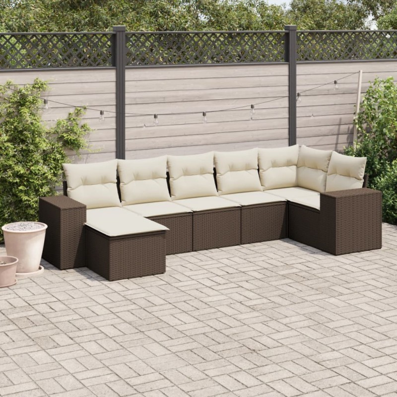 vidaXL Set Divani da Giardino 7 pz con Cuscini Marrone in Polyrattan vidaXL Set Divani da Giardino 7 pz con Cuscini Marrone in Polyrattan