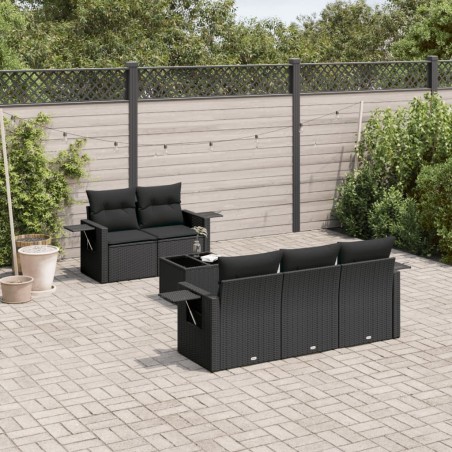 vidaXL Set Divano da Giardino 6 pz con Cuscini Nero in Polyrattan