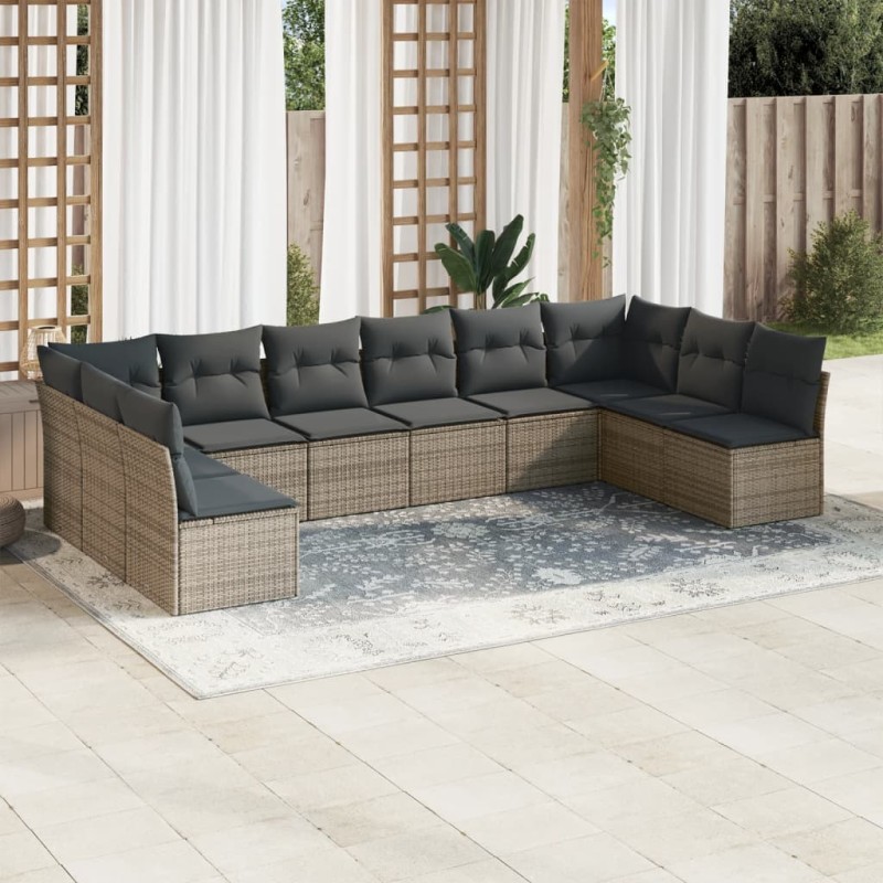 vidaXL Set Divano da Giardino 10 pz con Cuscini Grigio in Polyrattan vidaXL Set Divano da Giardino 10 pz con Cuscini Grigio in Polyrattan