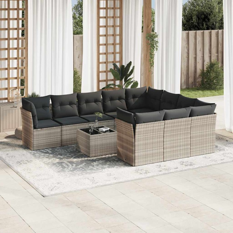 vidaXL Set Divani da Giardino 11 pz con Cuscini in Polyrattan Grigio vidaXL Set Divani da Giardino 11 pz con Cuscini in Polyrattan Grigio