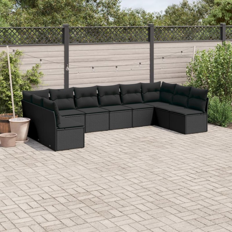 vidaXL Set Divani da Giardino 10pz con Cuscini in Polyrattan Nero vidaXL Set Divani da Giardino 10pz con Cuscini in Polyrattan Nero