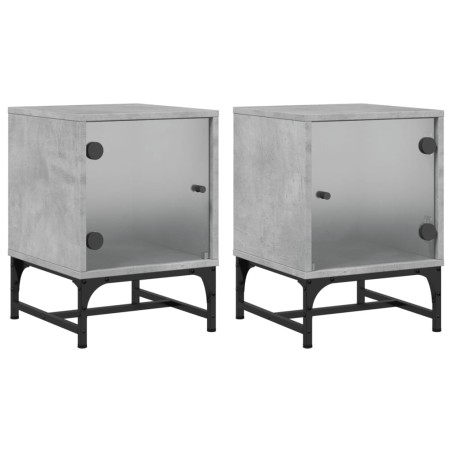 vidaXL Comodini con Ante in Vetro 2pz Grigio Cemento 35x37x50 cm
