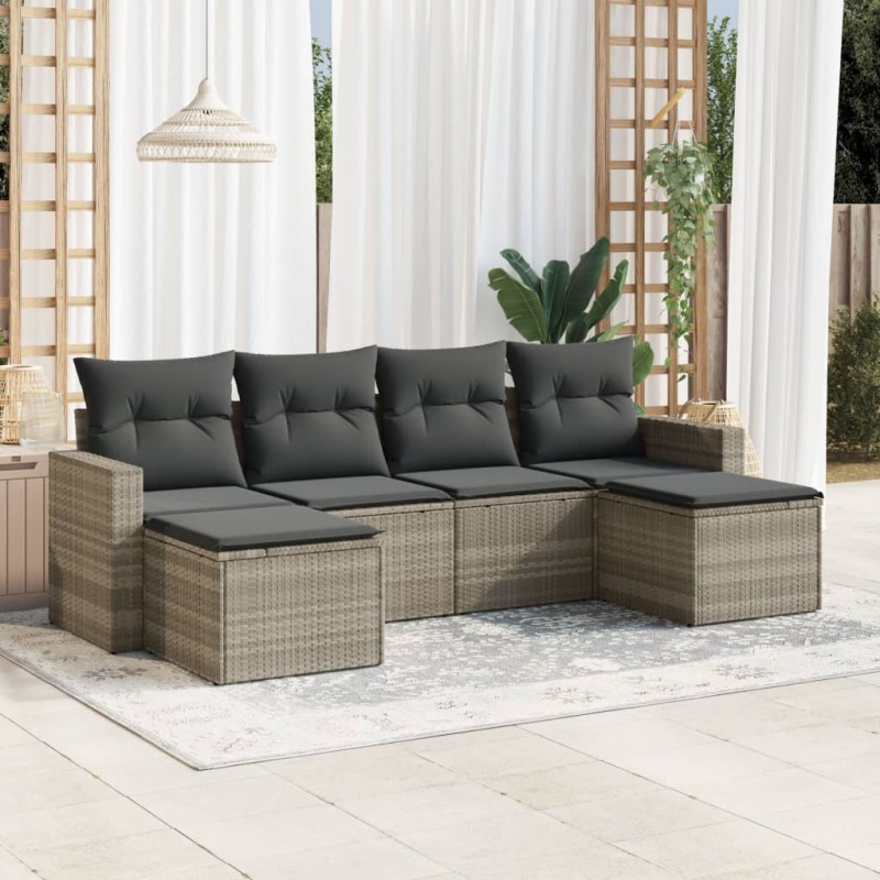 vidaXL Set Divano da Giardino 6pz con Cuscini Grigio Chiaro Polyrattan vidaXL Set Divano da Giardino 6pz con Cuscini Grigio Chiaro Polyrattan