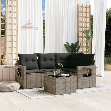 vidaXL Set Divano da Giardino 5 pz con Cuscini Grigio in Polyrattan