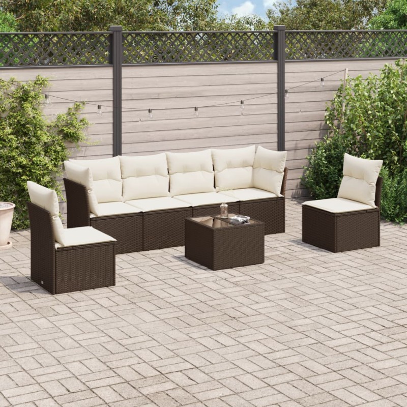 vidaXL Set Divani da Giardino 7 pz con Cuscini Marrone in Polyrattan vidaXL Set Divani da Giardino 7 pz con Cuscini Marrone in Polyrattan