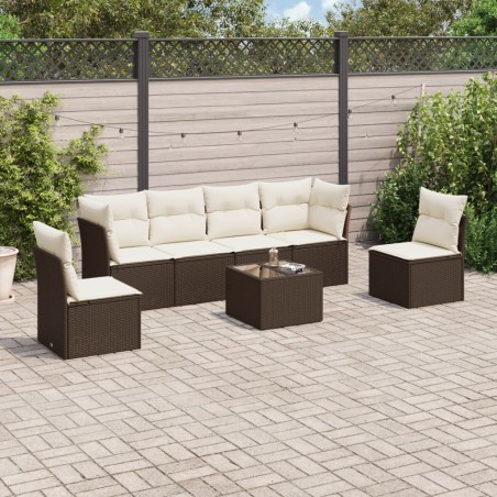 vidaXL Set Divani da Giardino 7 pz con Cuscini Marrone in Polyrattan