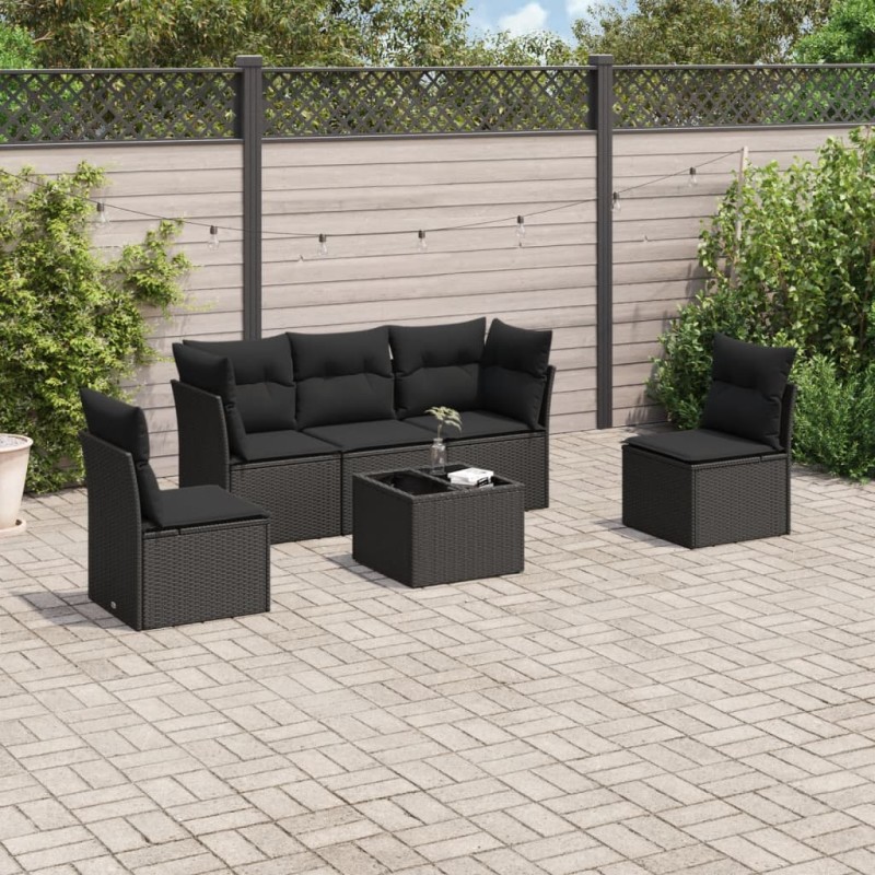 vidaXL Set Divano da Giardino 6 pz con Cuscini Nero in Polyrattan vidaXL Set Divano da Giardino 6 pz con Cuscini Nero in Polyrattan