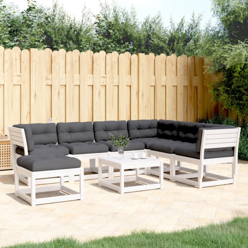 vidaXL Set Salotto Giardino 7pz con Cuscini Bianco Legno Massello Pino vidaXL Set Salotto Giardino 7pz con Cuscini Bianco Legno Massello Pino