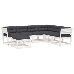 vidaXL Set Salotto Giardino 7pz con Cuscini Bianco Legno Massello Pino