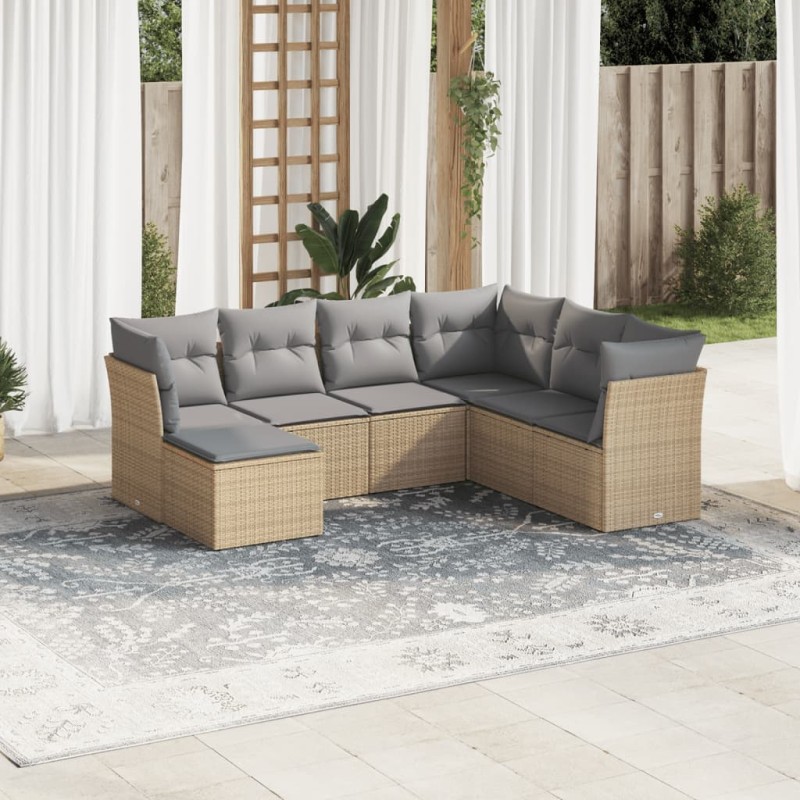vidaXL Set Divani da Giardino 7 pz con Cuscini Beige in Polyrattan vidaXL Set Divani da Giardino 7 pz con Cuscini Beige in Polyrattan