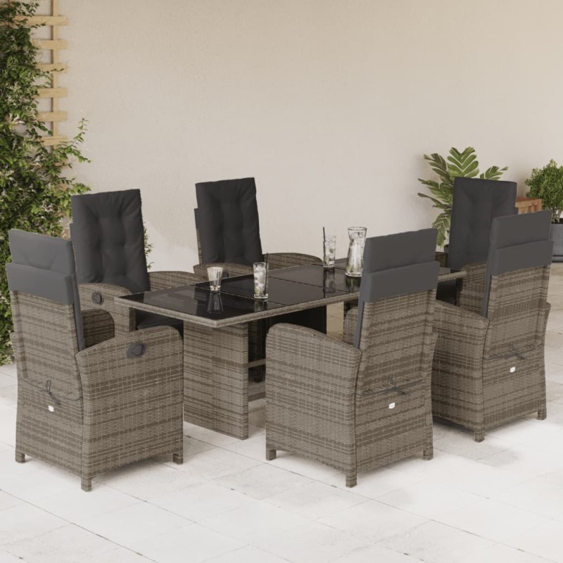 vidaXL Set da Pranzo da Giardino 7 pz con Cuscini in Polyrattan Grigio vidaXL Set da Pranzo da Giardino 7 pz con Cuscini in Polyrattan Grigio