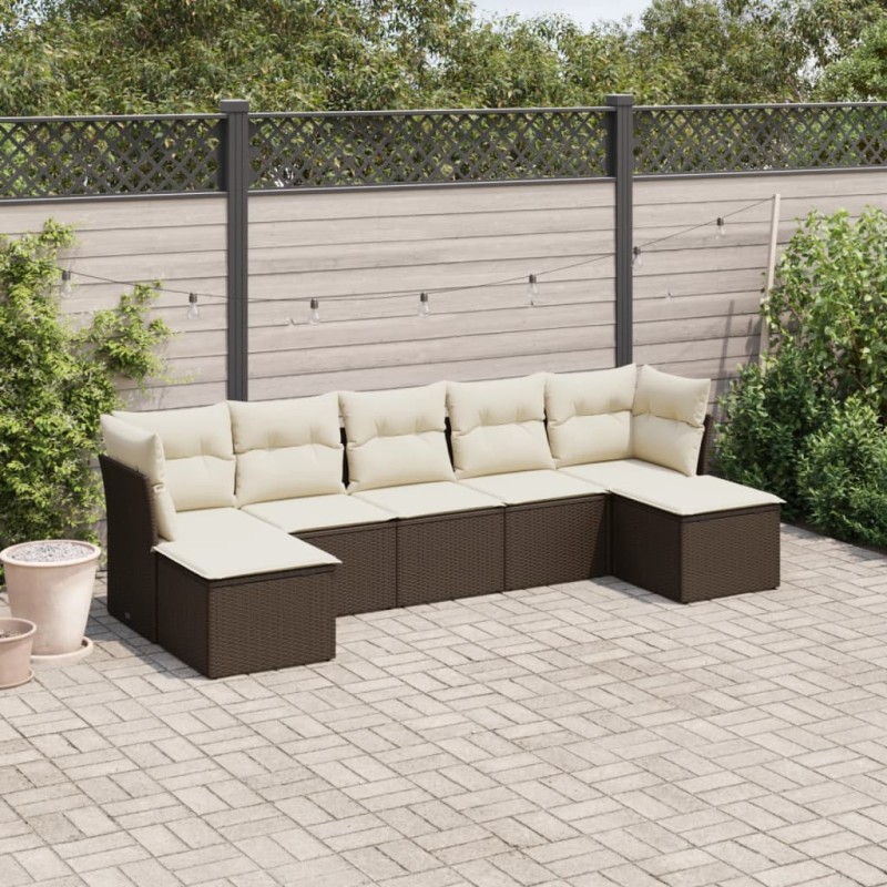 vidaXL Set Divani da Giardino 7 pz con Cuscini Marrone in Polyrattan vidaXL Set Divani da Giardino 7 pz con Cuscini Marrone in Polyrattan
