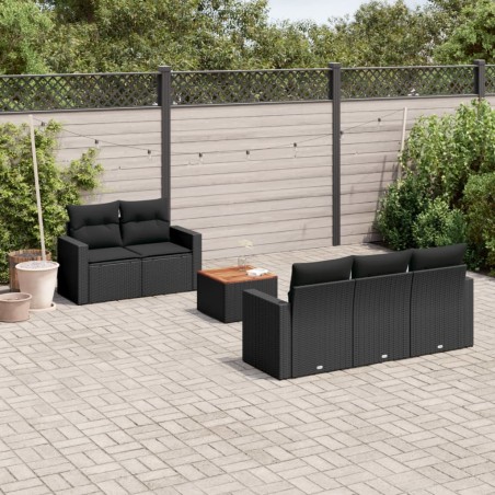 vidaXL Set Divano da Giardino 6 pz con Cuscini Nero in Polyrattan