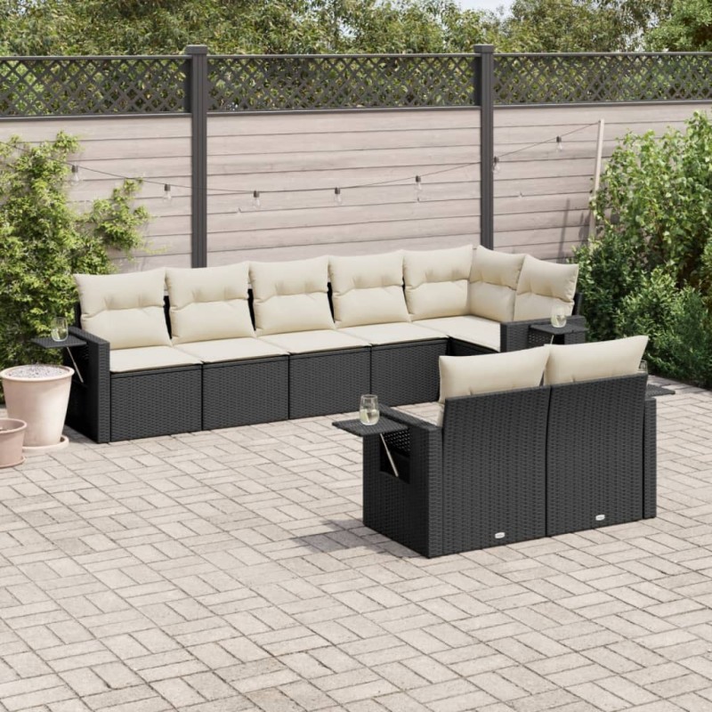 vidaXL Set Divani da Giardino con Cuscini 8 pz Nero in Polyrattan vidaXL Set Divani da Giardino con Cuscini 8 pz Nero in Polyrattan