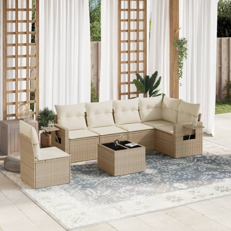 vidaXL Set Divani da Giardino 7 pz con Cuscini Beige in Polyrattan vidaXL Set Divani da Giardino 7 pz con Cuscini Beige in Polyrattan