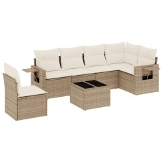 vidaXL Set Divani da Giardino 7 pz con Cuscini Beige in Polyrattan