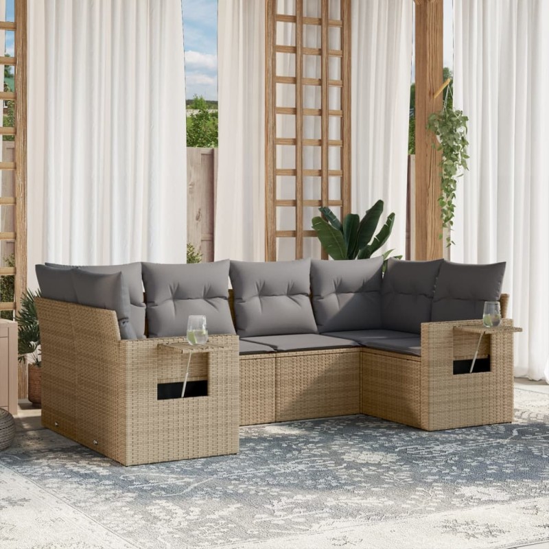 vidaXL Set Divano da Giardino 6 pz con Cuscini Beige in Polyrattan vidaXL Set Divano da Giardino 6 pz con Cuscini Beige in Polyrattan