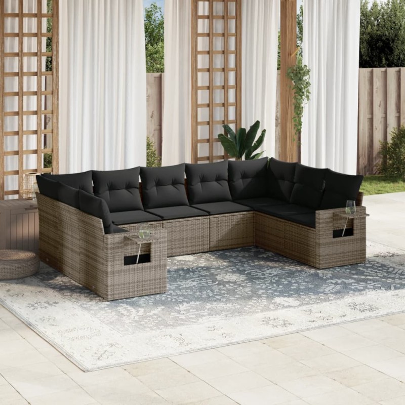 vidaXL Set Divano da Giardino 9 pz con Cuscini Grigio in Polyrattan vidaXL Set Divano da Giardino 9 pz con Cuscini Grigio in Polyrattan