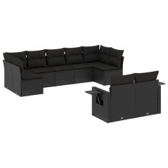 vidaXL Set Divani da Giardino 9 pz con Cuscini Nero in Polyrattan