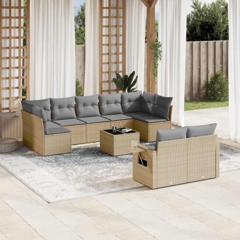 vidaXL Set Divano da Giardino 10 pz con Cuscini Beige in Polyrattan vidaXL Set Divano da Giardino 10 pz con Cuscini Beige in Polyrattan