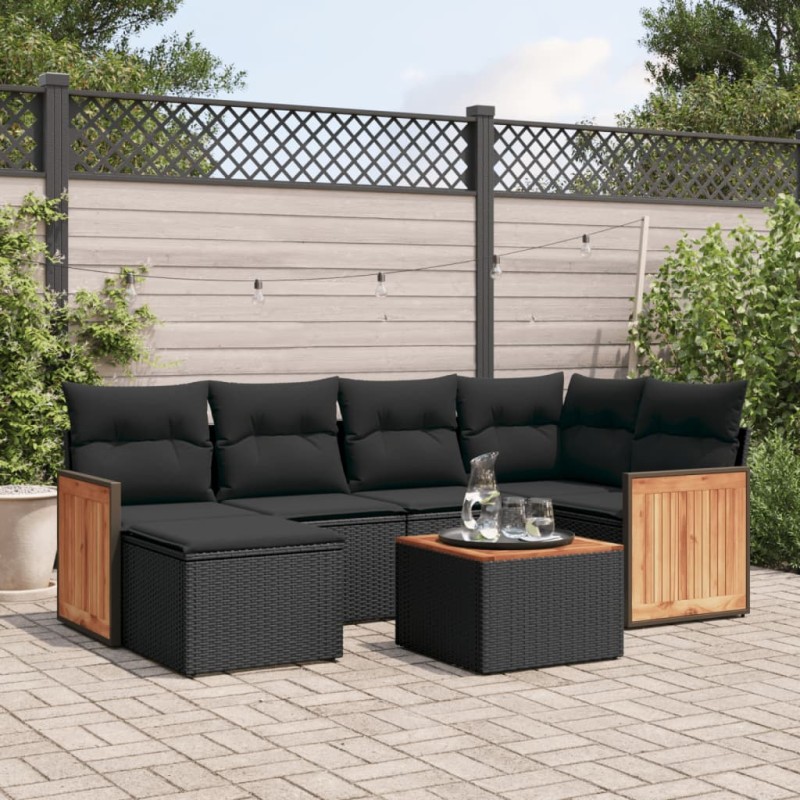 vidaXL Set Divani da Giardino con Cuscini 7pz Nero Polyrattan vidaXL Set Divani da Giardino con Cuscini 7pz Nero Polyrattan