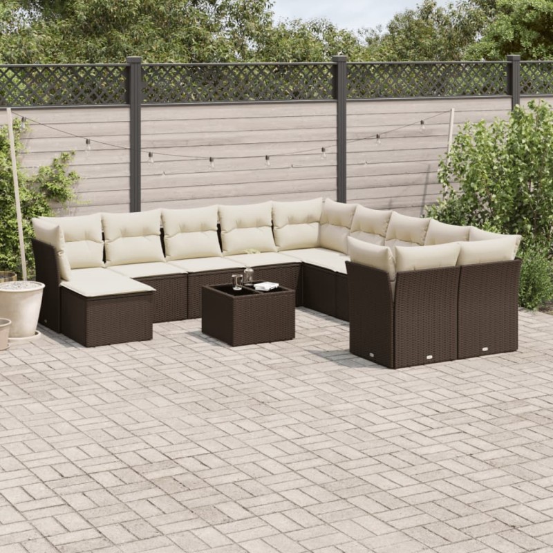 vidaXL Set Divani da Giardino 12 pz con Cuscini Marrone in Polyrattan vidaXL Set Divani da Giardino 12 pz con Cuscini Marrone in Polyrattan