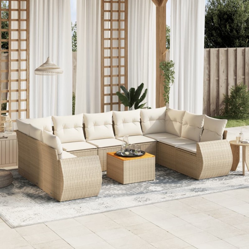 vidaXL Set Divano da Giardino 10 pz con Cuscini Beige in Polyrattan vidaXL Set Divano da Giardino 10 pz con Cuscini Beige in Polyrattan