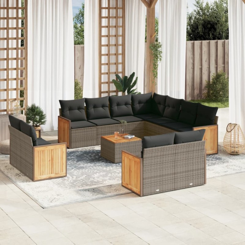vidaXL Set Divani da Giardino 12 pz con Cuscini Grigio in Polyrattan vidaXL Set Divani da Giardino 12 pz con Cuscini Grigio in Polyrattan