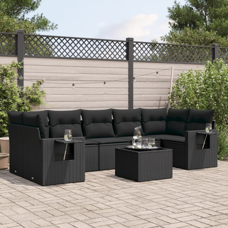 vidaXL Set Divani da Giardino con Cuscini 8 pz Nero in Polyrattan vidaXL Set Divani da Giardino con Cuscini 8 pz Nero in Polyrattan