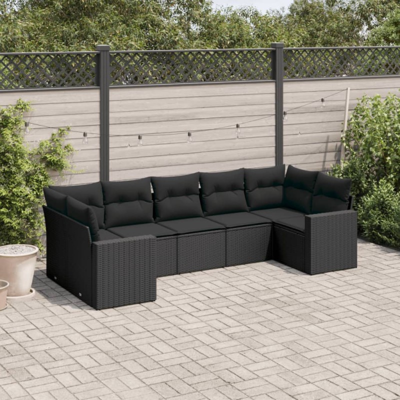 vidaXL Set Divani da Giardino con Cuscini 7pz Nero Polyrattan vidaXL Set Divani da Giardino con Cuscini 7pz Nero Polyrattan