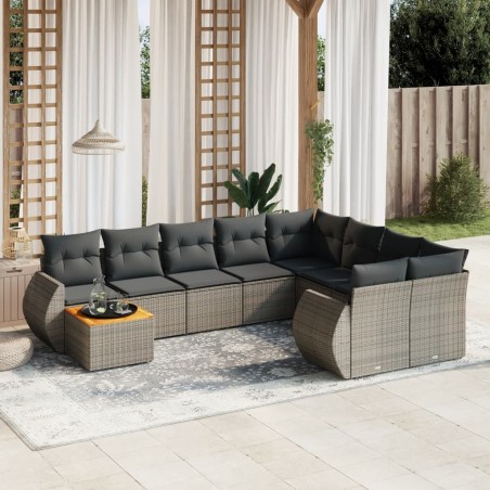 vidaXL Set Divano da Giardino 10 pz con Cuscini Grigio in Polyrattan