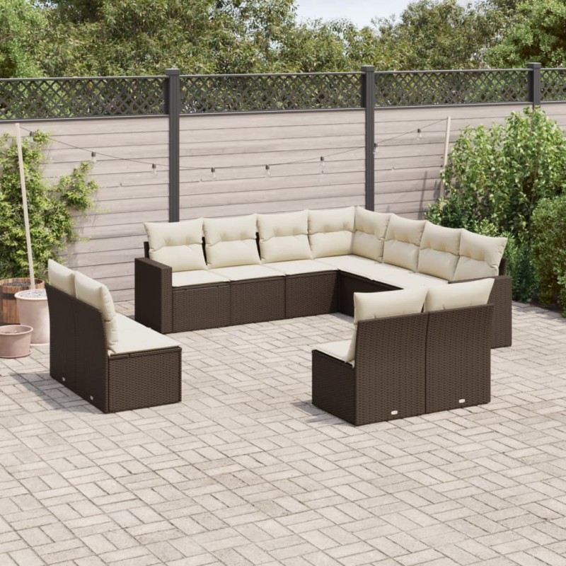 vidaXL Set Divani da Giardino 11 pz con Cuscini Polyrattan Marrone vidaXL Set Divani da Giardino 11 pz con Cuscini Polyrattan Marrone
